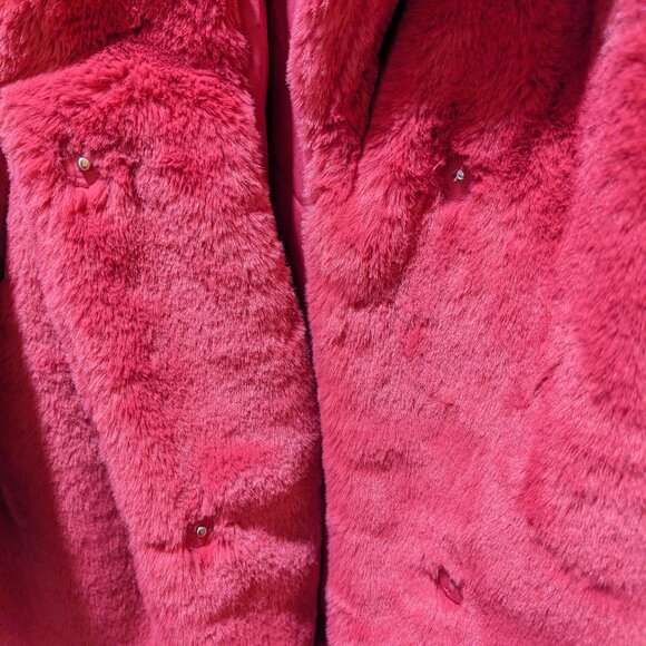 H&M Divided Cerise Pink Faux Fur Coat Size Medium NWOT - Picture 2 of 7